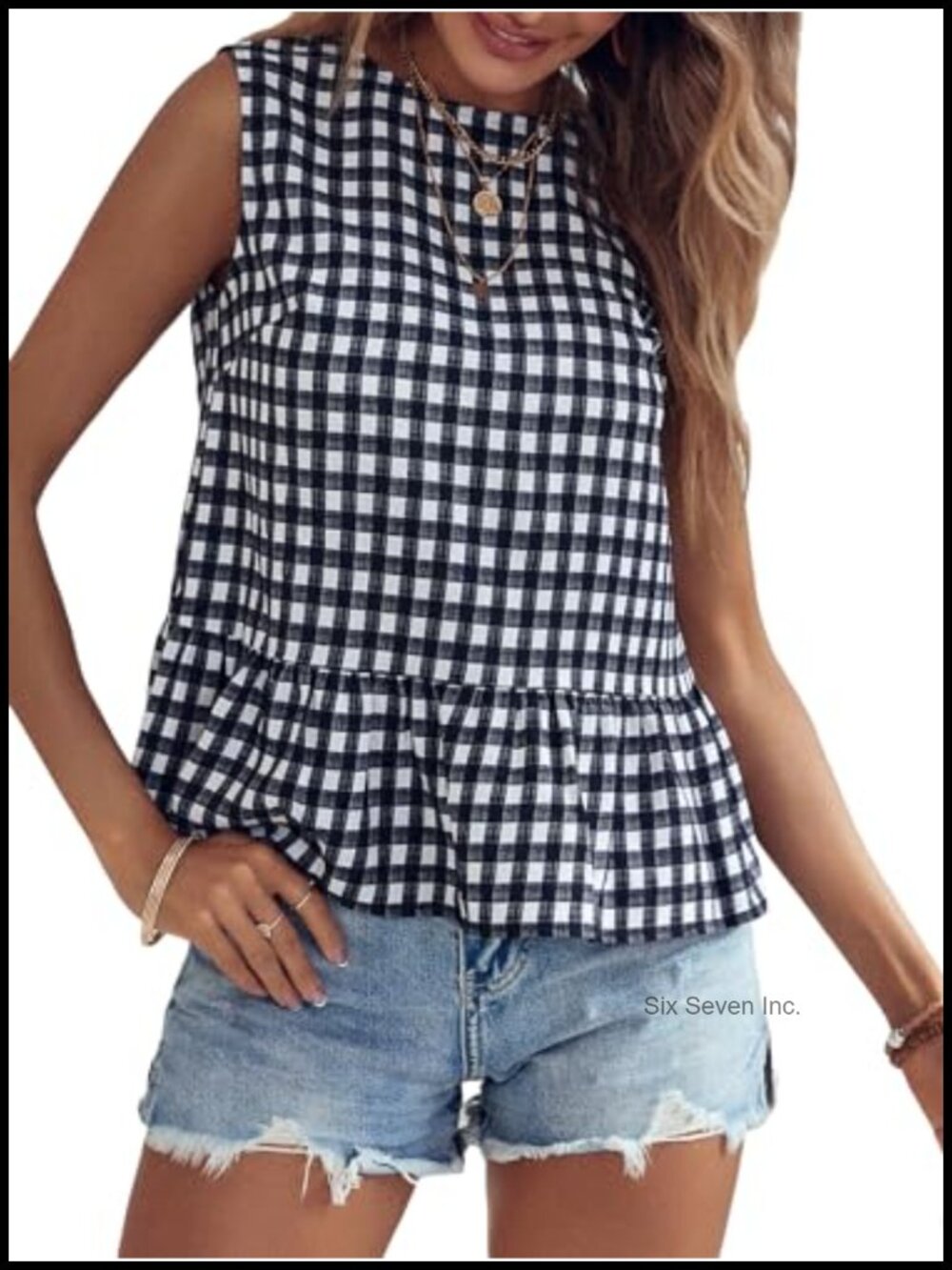 Sleeveless Round Neck Ruffle Hem Peplum Blouse Top